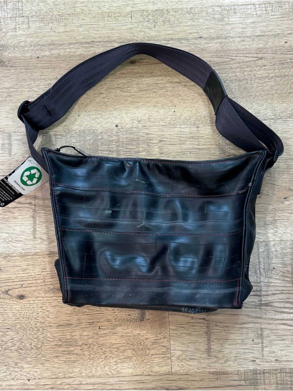 Black Recycled Tubular Shoulder Bag with Adjustable Strap